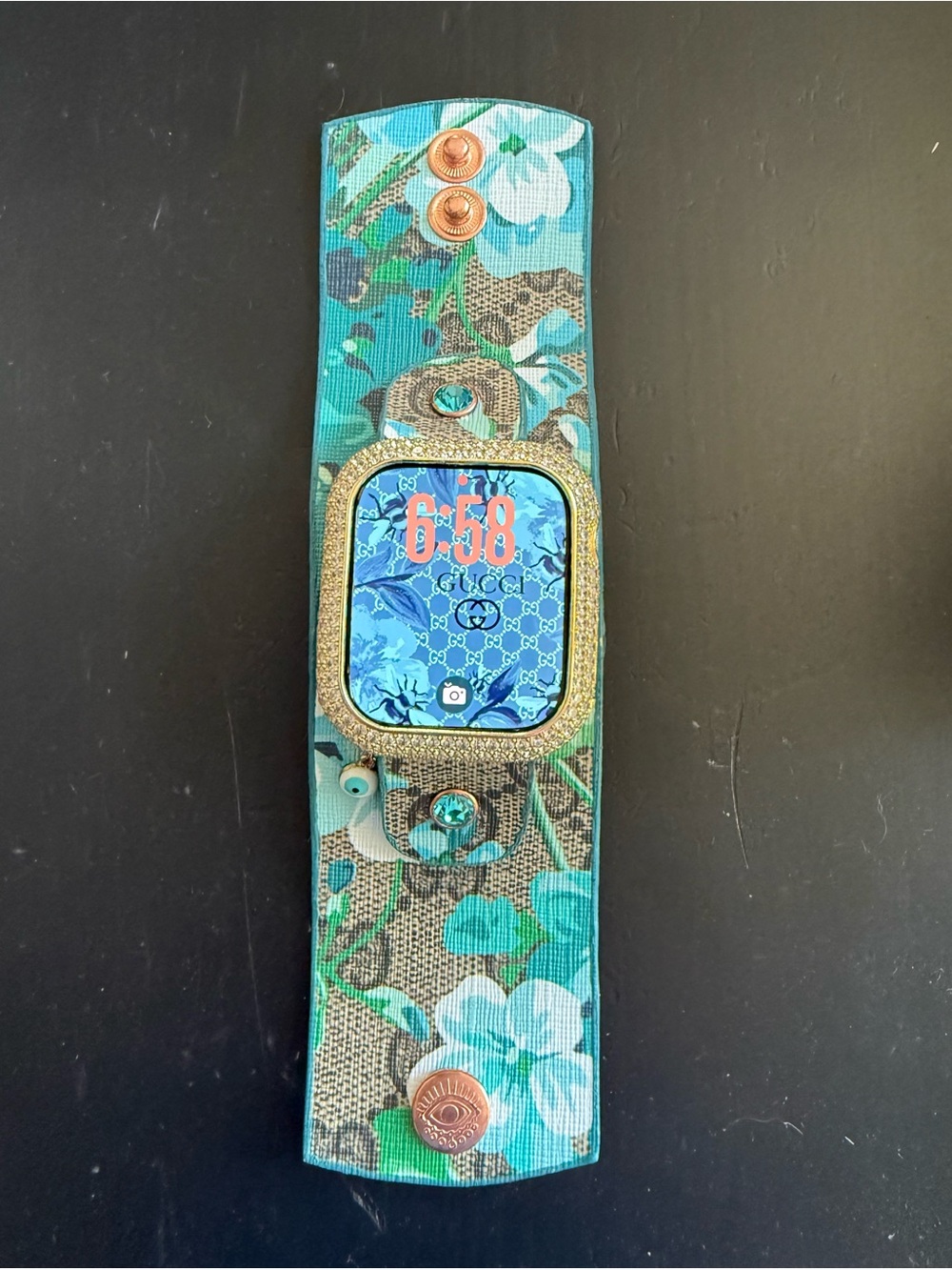 G U C C I B L O O M S  Apple  Smartwatch Band in Teal & Turquoise floral